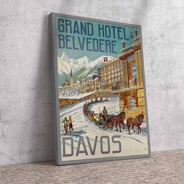 Davos, Grand Hôtel & Belvédère. Swiss Vintage Travel Poster 1912 Canvas