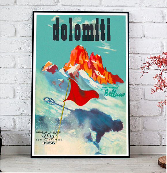 Dolomiti, Winter Olympiade 1956-Italy Vintage Travel Poster 