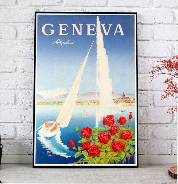 Geneva - Switzerland Swiss Vintage Travel Poster by Walther Mahrer