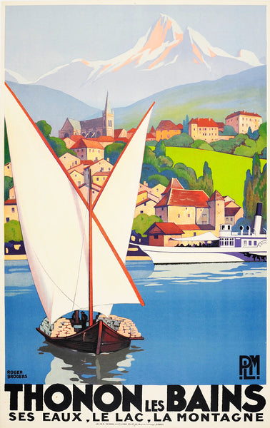 Thonon Les Bains. See Eaux, Le Lac, La Montagne PLM Railway Vinyage Poster