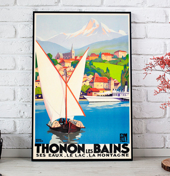 Thonon Les Bains. See Eaux, Le Lac, La Montagne PLM Railway Vinyage Poster