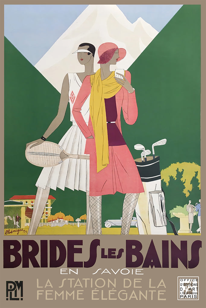 Brides Les Bains Elegante - PLM French Railroad Company  Vintage Poster  by Leon Benigni