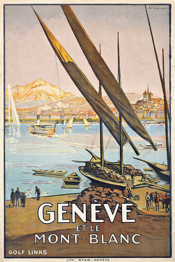 Geneve Et Le Mont-Blanc Swiss Vintage Poster by Elzingre, Edouard