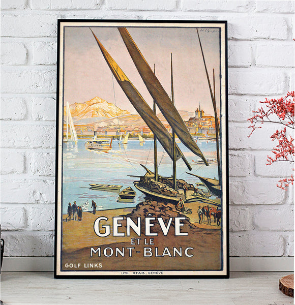 Geneve Et Le Mont-Blanc Swiss Vintage Poster by Elzingre, Edouard