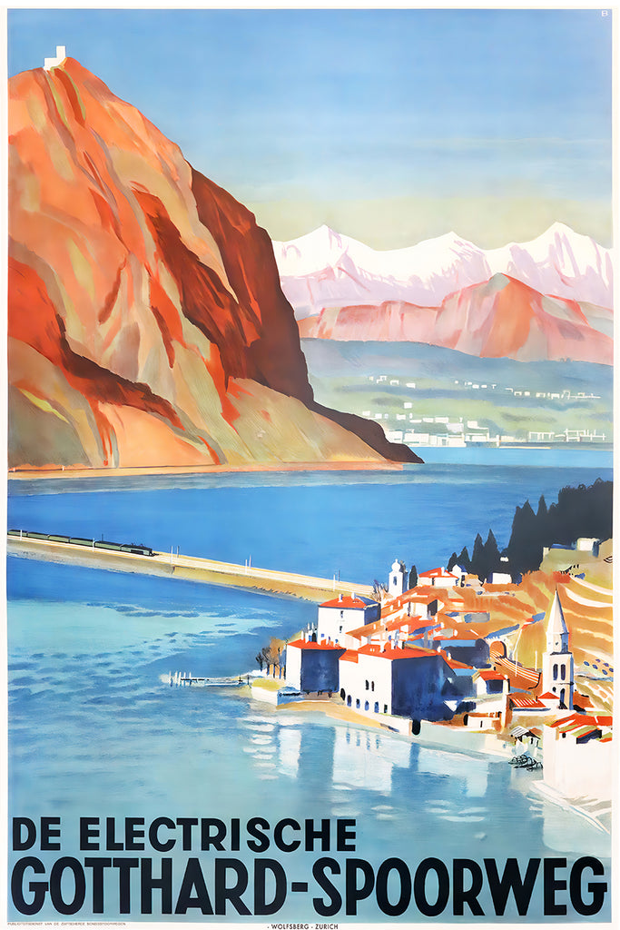 De Electrische Gotthard-Spoorweg  Swiss Vintage Travel Poster