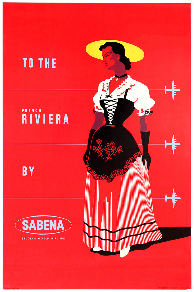 To the French Riviera by Sabena  Travel Poster