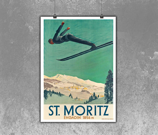 St. Maris Engadin 1856 m. Switzerland Vintage Poster  1928s by Carl Moos
