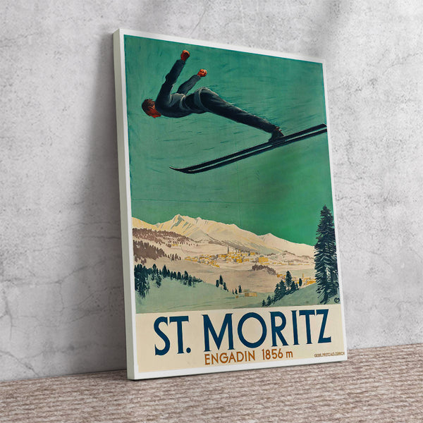 St. Maris Engadin 1856 m. Switzerland Vintage Poster  1928s by Carl Moos. Canvas