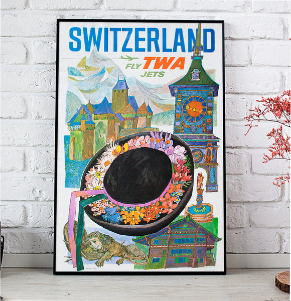 Fly TWA Jets (Switzerland) 1960s Poster by David Klein