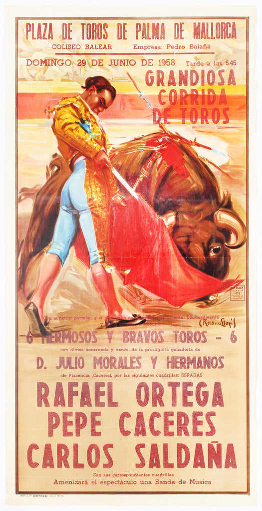 Grandiosa Corrida de Toros Poster Rafael Ortega 1958 Bullfighting Poster