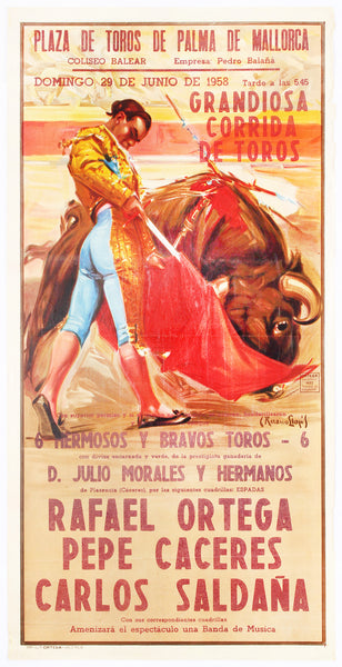 Grandiosa Corrida de Toros Poster Rafael Ortega 1958 Bullfighting Poster