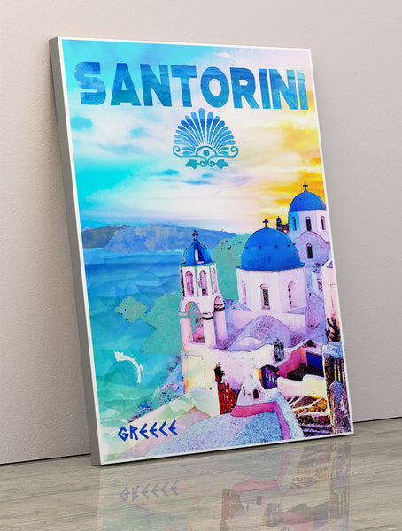 Santorini Island  Greece, Poster Watercolour.