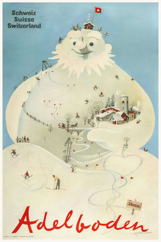 Adelboden 1400m. Swiss Vintage Winter Sports Poster by Leupin, 1947