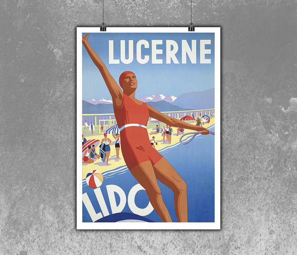 Lucerne-Lido Swiss Vintage Travel Poster by Solbach