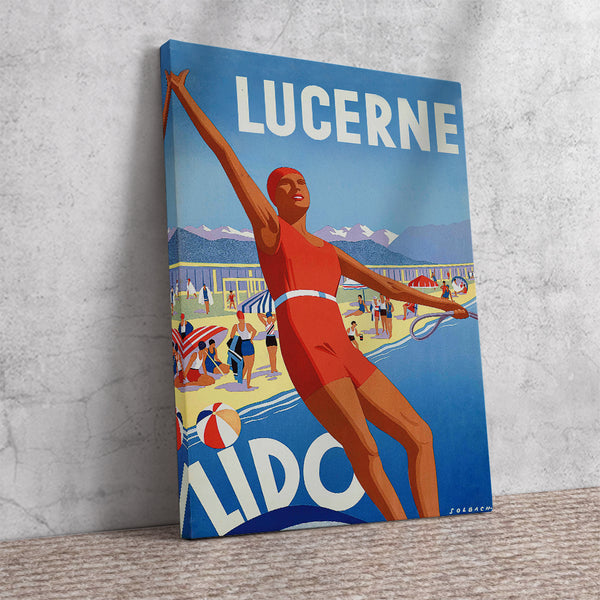 Lucerne-Lido Swiss Vintage Travel Poster by Solbach canvas