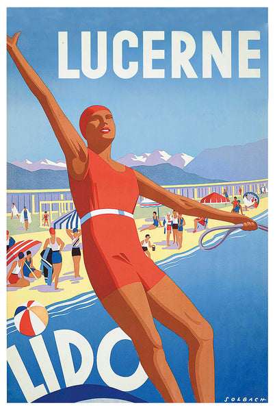 Lucerne-Lido Swiss Vintage Travel Poster by Solbach