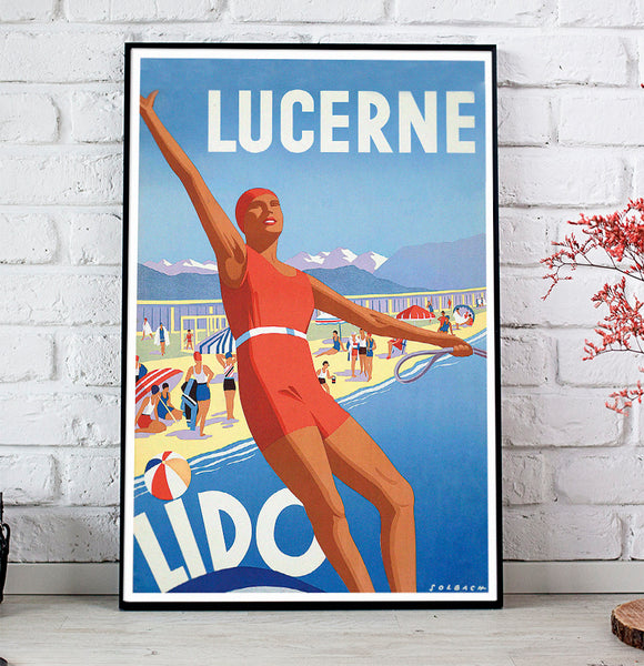 Lucerne-Lido Swiss Vintage Travel Poster by Solbach