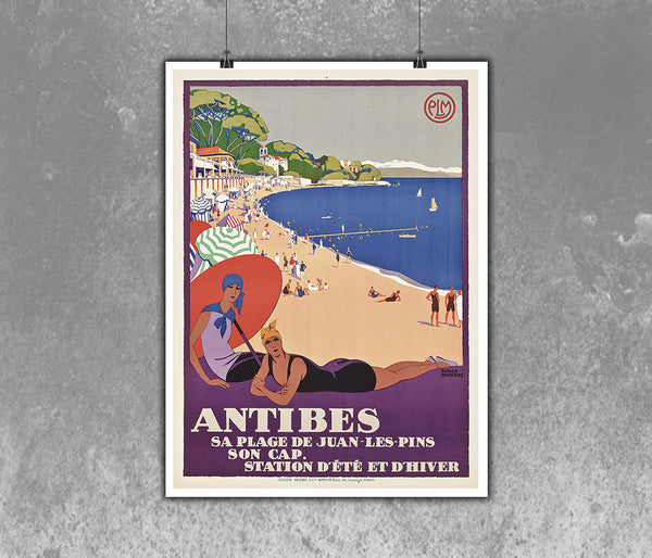 Antibes, Sa Plage de Juan-Les-Pins, Son Cap. ”Station d'été et d'hiver” Vintage Poster