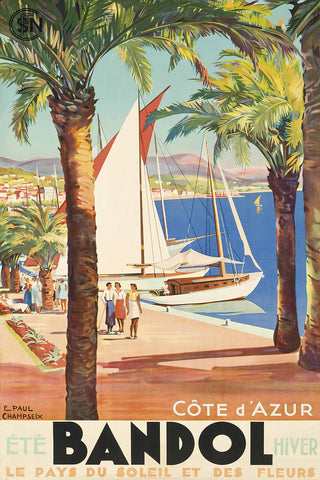 Bandol Cote d'Azur Vintage Travel Poster