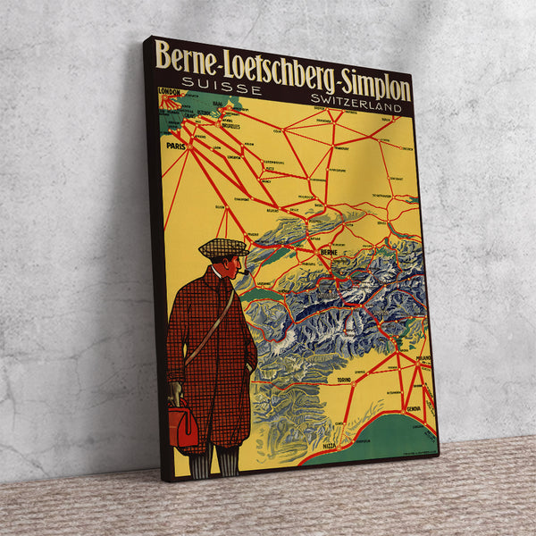 Berne - Loetschberg - Simplon, Suisse Switzerland Vintage Travel Poster 1920