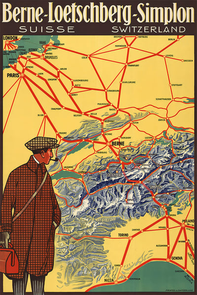 Berne - Loetschberg - Simplon, Suisse Switzerland Vintage Travel Poster<br>1920