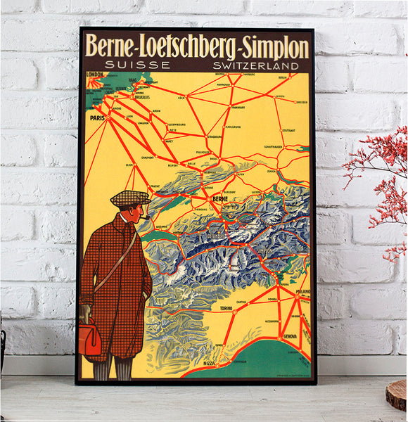 Berne - Loetschberg - Simplon, Suisse Switzerland Vintage Travel Poster 1920