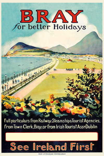 Bray County Wicklow Ireland Better Holidays Vintage Train Travel Poster  1930s