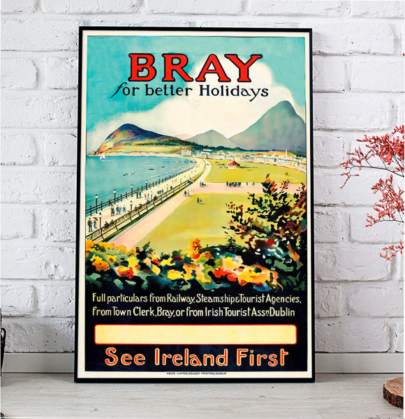 Bray County Wicklow Ireland Better Holidays Vintage Train Travel Poster  1930s