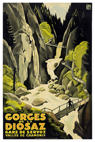 Gorges da La Diosaz  Gare de Servoz Vallee de Chamonix Vintage Travel Poster by Roger Broders