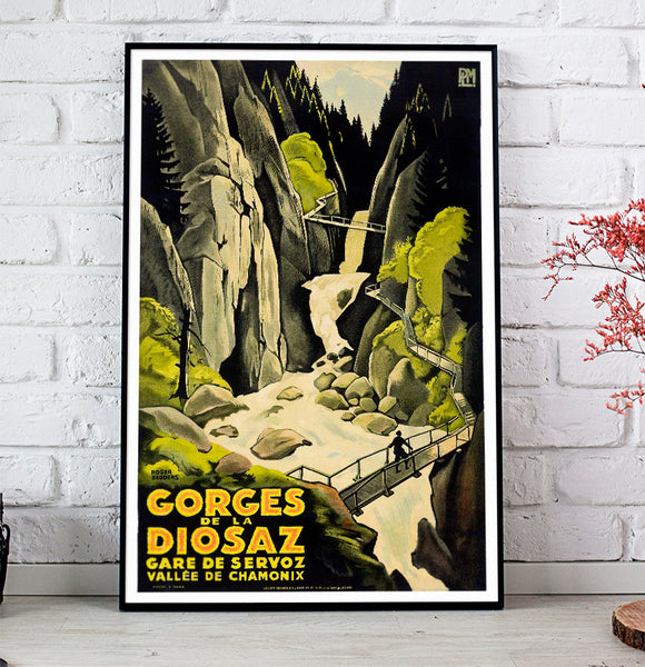 Gorges da La Diosaz  Gare de Servoz Vallee de Chamonix Vintage Travel Poster by Roger Broders