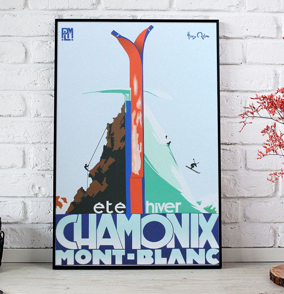 Chamonix Mont-Blanc été hiver Retro Vintage Ski Poster