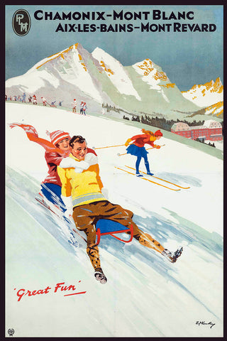 Chamonix, Mont Blanc, Aix Les Bains- Mont Reward Vintage French Vinter Sport Poster