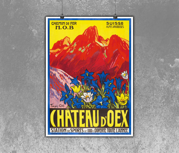 Chateau d’Oex, Swiss Vintage Travel Poster by François Gos 1928