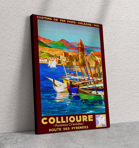 Collioure Route de Pyrenees. Vintage Travel Poster