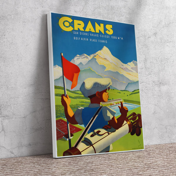 Crans sur Sienna Valais – Swiss Vintage Travel Golf, Tennis Poster by Peikert.1  943