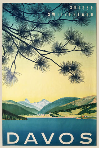 Davos, Swiss Vintage Travel Poster by Kern and Bosshard Circa 1949