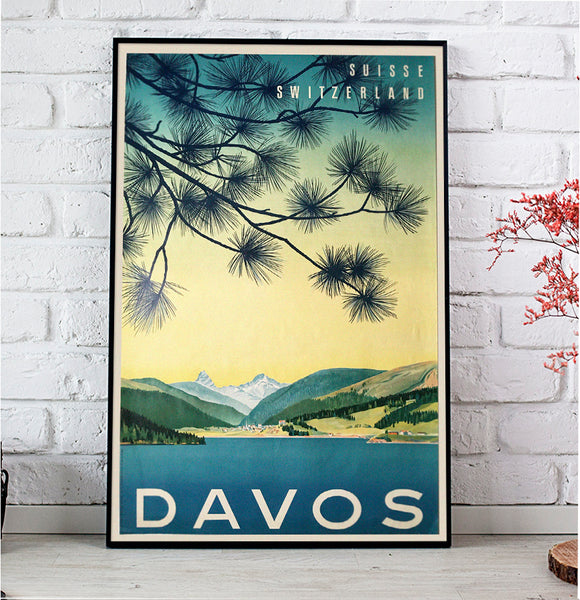 Davos, Swiss Vintage Travel Poster by Kern and Bosshard Circa 1949