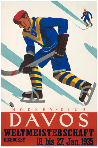 Davos Switzerland - Ice Hockey World Championship - Vintage Sports Poster by Willy Trapp c.1935