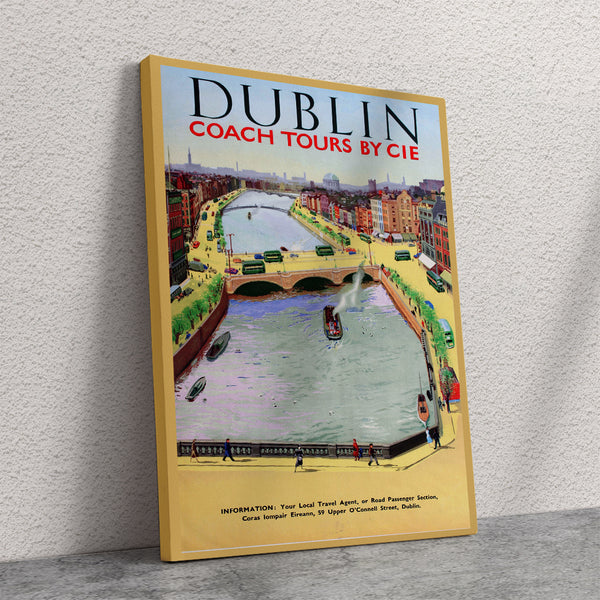 Dublin Coach Tours by CIE Vintage Poster Canvas