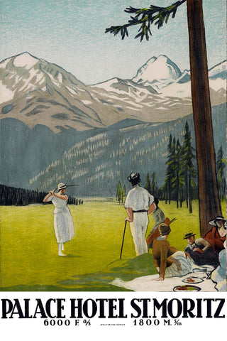 Palace Hotel St. Moritz- 6000 feet. Swiss Vintage Travel Poster