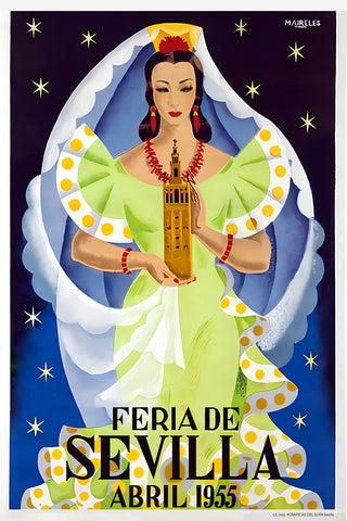 Feria de Sevilla 1955  Vintage Travel Poster by Francisco Maireles 1955