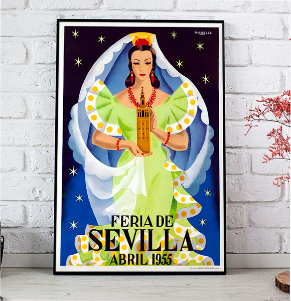 Feria de Sevilla 1955  Vintage Travel Poster by Francisco Maireles 1955