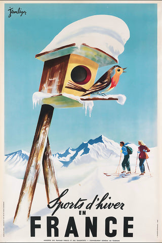 Sports d'Hiver en France -Winter Sports in France Vintage Travel Poster