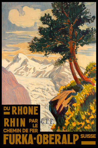 Furka-Oberalp C.F.F. Railway Advertising Poster.