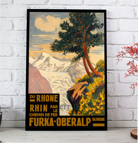 Furka-Oberalp C.F.F. Railway Advertising Poster.