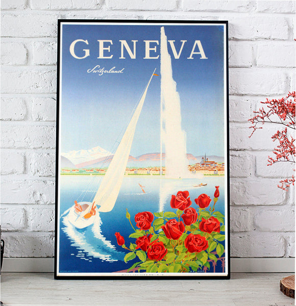 Geneva - Switzerland Swiss Vintage Travel Poster by Walther Mahrer