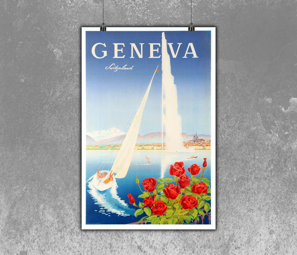 Geneva - Switzerland Swiss Vintage Travel Poster by Walther Mahrer