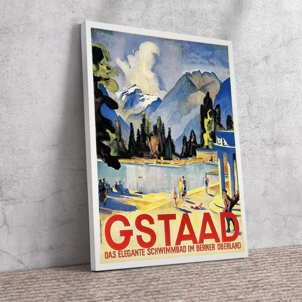 Gstaad Das elegante schwimmbad im Berner Oberlandd vintage poster