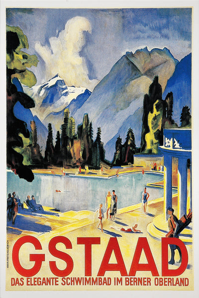 Gstaad Das elegante schwimmbad im Berner Oberlandd vintage poster