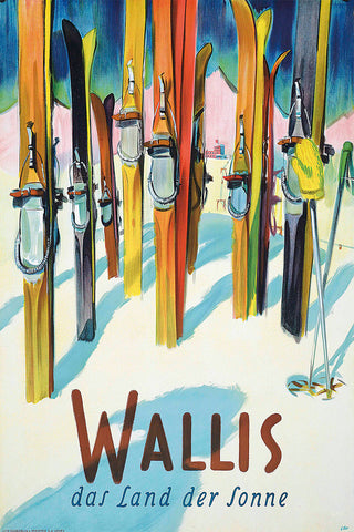 Wallis, Das Land der Sonne.  Swiss Vintage Winte Sports Poster.